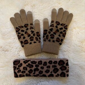Leapord Winter Gloves and Headband Set